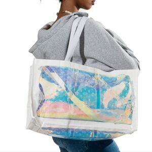 Grocerybags.com LVfaux print large shopper tote holographic color